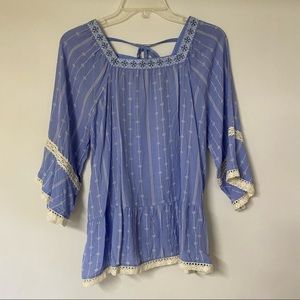 Matilda Jane 435 Blue & Cream pullover top size 16 Item No 29421T 3/4 sleeves